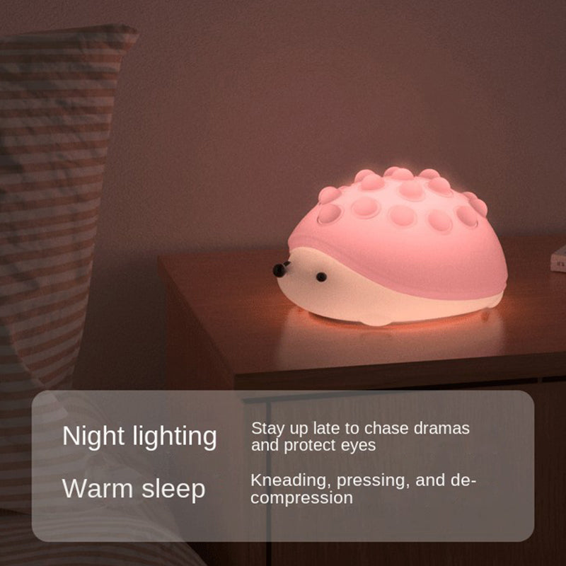 Hedgehog Night Light for Kids, Cute Rechargeable Night Lamp with Poppers, 7 Colors Atmosphere Silicone Light, Room Decoration and Best Gifts for Women, Girls, Friends