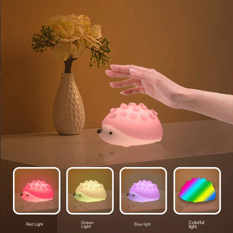 Hedgehog Night Light for Kids, Cute Rechargeable Night Lamp with Poppers, 7 Colors Atmosphere Silicone Light, Room Decoration and Best Gifts for Women, Girls, Friends