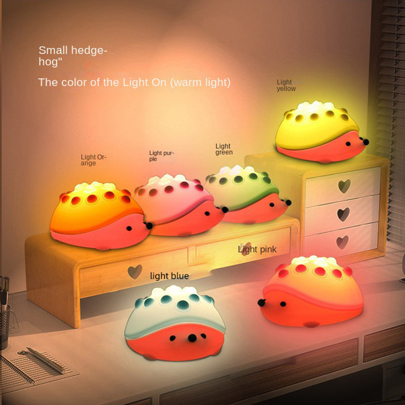 Hedgehog Night Light for Kids, Cute Rechargeable Night Lamp with Poppers, 7 Colors Atmosphere Silicone Light, Room Decoration and Best Gifts for Women, Girls, Friends