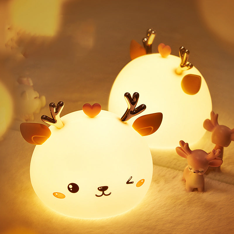 Portable LED Baby Night Light, Cute Children Night Lamp Soft Silicone Deer Lamp Multicolor Kids Bedside Lamp, USB Chargeable Mood Lamp, Touch Dimmable Children Light, Best Gifts [Energy Class A]