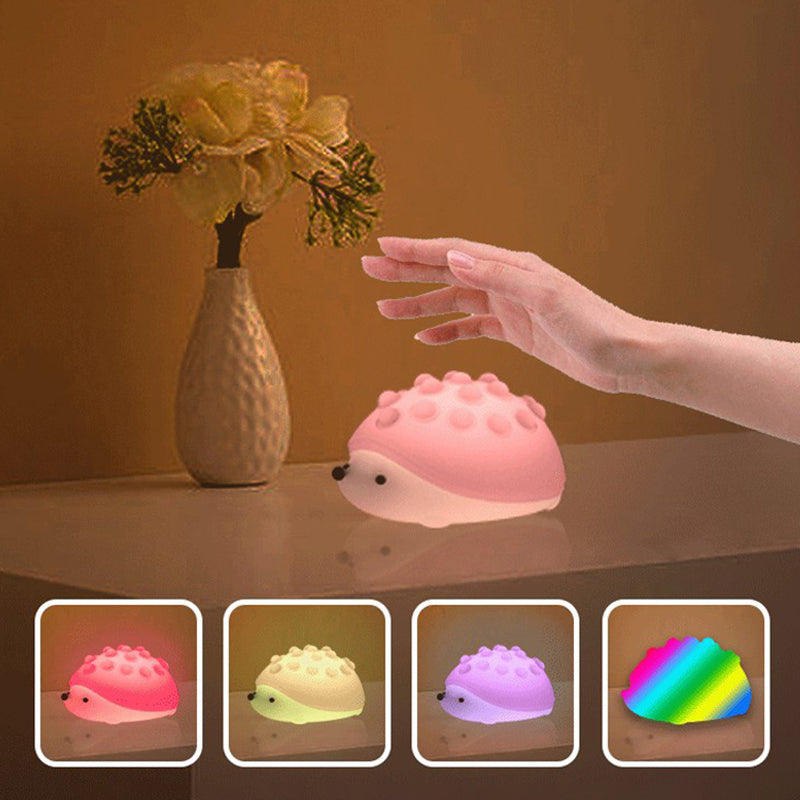 Hedgehog Night Light for Kids, Cute Rechargeable Night Lamp with Poppers, 7 Colors Atmosphere Silicone Light, Room Decoration and Best Gifts for Women, Girls, Friends