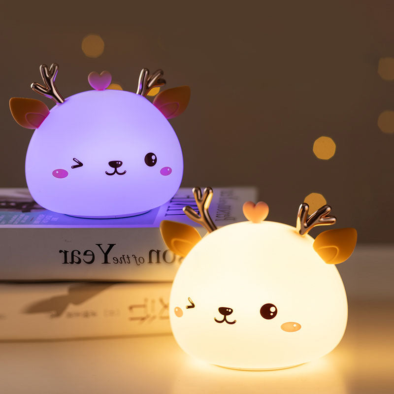 Portable LED Baby Night Light, Cute Children Night Lamp Soft Silicone Deer Lamp Multicolor Kids Bedside Lamp, USB Chargeable Mood Lamp, Touch Dimmable Children Light, Best Gifts [Energy Class A]