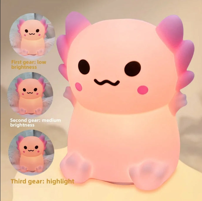 Silicone Nursery Night Light, Dimmable LED Axolotl Night Lamp,Cute Axolotl Lamp Gifts Rechargeable Bedroom Lamp Bedside Lamp with Touch Sensor for Kids Girls Boys