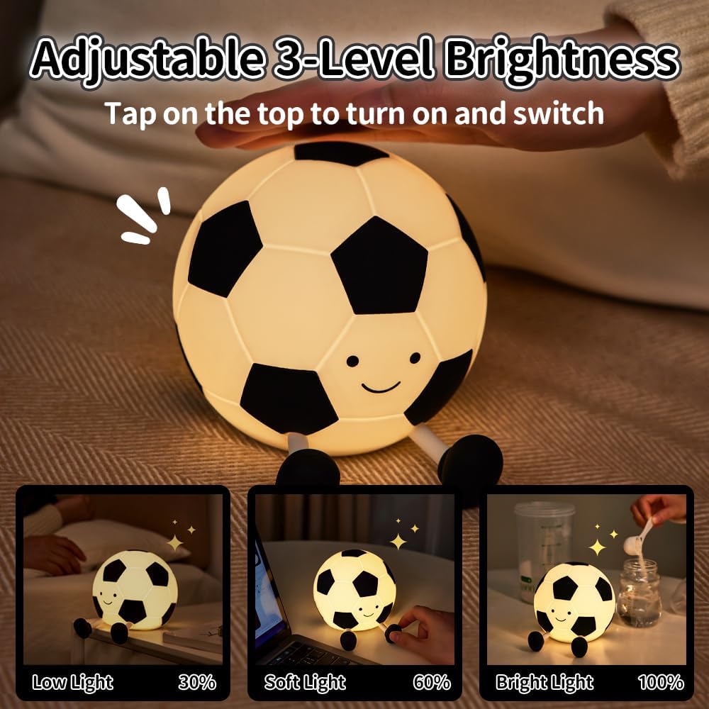 Soccer Silicone Night Light Cartoon Novel Interesting Nursery Night Lamp Rechargeable with Timing Function Soft Bedside Pat Table Lamp Cute Room Decor Gift for Kids
