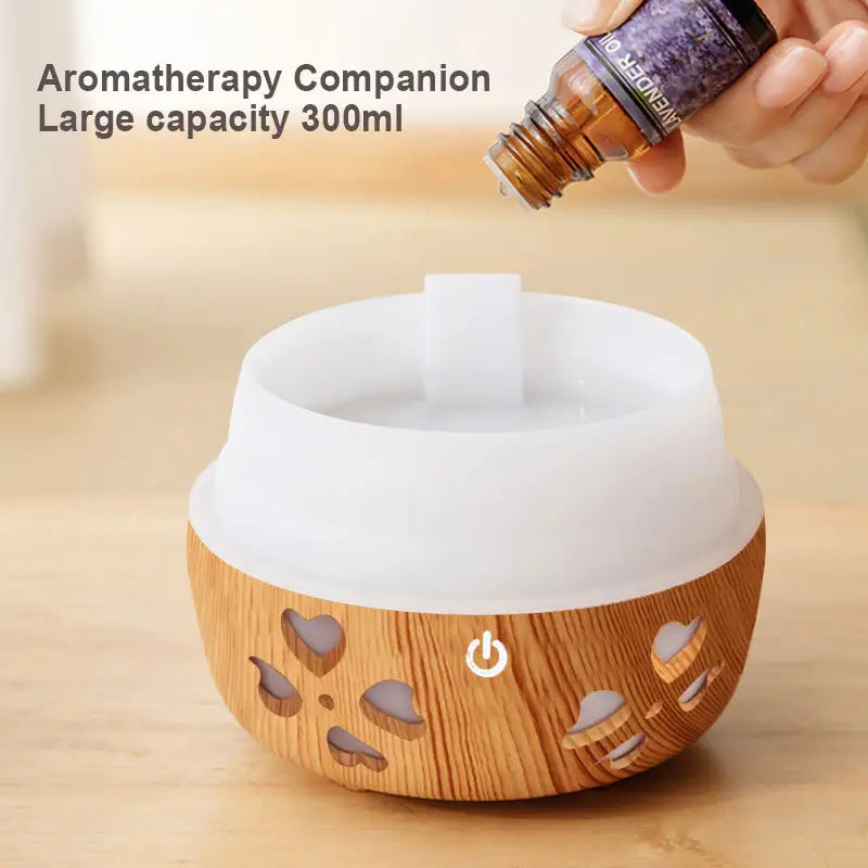 New Small Vase 300ml Wood Grain Aromatherapy Machine Ultrasonic Mist Maker Fogger Led Humidificador De Ar for Office