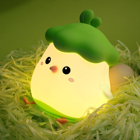 Night Light for Kids,Cute Vegetable Chicken Night Lights,USB Rechargeable Kids Lamp,Timing Function,Cute Room Decor,Baby Night Light for Boys Girls Childrens Students Gift (Green)