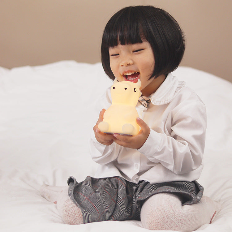 SMOORITA Night Light for Kids, Cute Night Lamp Bedroom Cow Nightlight for Baby Girl Boy Teem, Battery Powered Silicone Animal Night Lamp Christmas Birthday Gifts