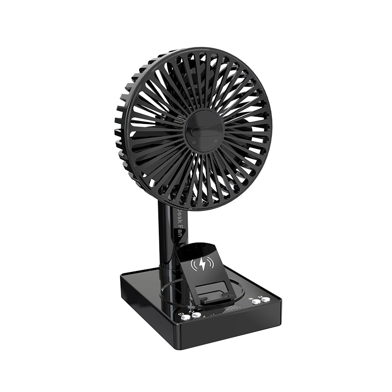 Oscillating Silent Desk Fan – Portable Rechargeable Fan with Power Bank & Wireless Charging for Home, Office & Dorm