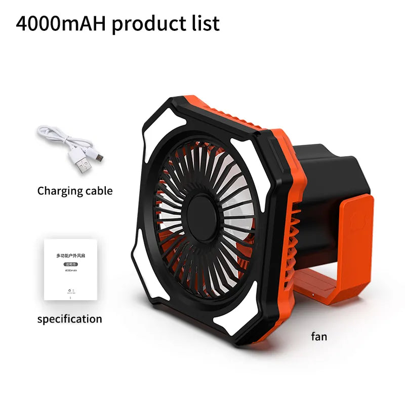 Outdoor Camping USB Fan with Power Bank LED Lamp Function for Indoor Portable USB Rechargeable Fan with Remote Control
