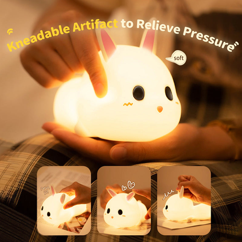 Children's Night Light, 16 Colours, Rabbit Night Light, Baby, USB Rechargeable LED Bedside Lamp, Baby Room, Silicone Nursing Light, Dimmable Touch for Girls, Remote Control Night Lamp