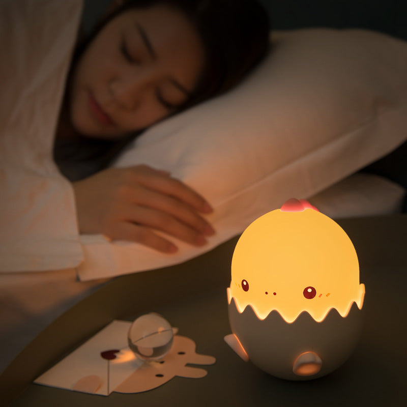 Eggshell chicken Emotional night light, silicone USB charging milk feeding light, Untoppling doll, children's cartoon eggshell led desk lamp