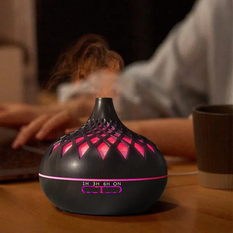 500ml Essential Oil Diffuser, Ultrasonic diffusers for home with 1pure lavender oil, 4Timer, Waterless Auto-Off, Aromatherapy humidifier with 7LED lights (White wood grain)