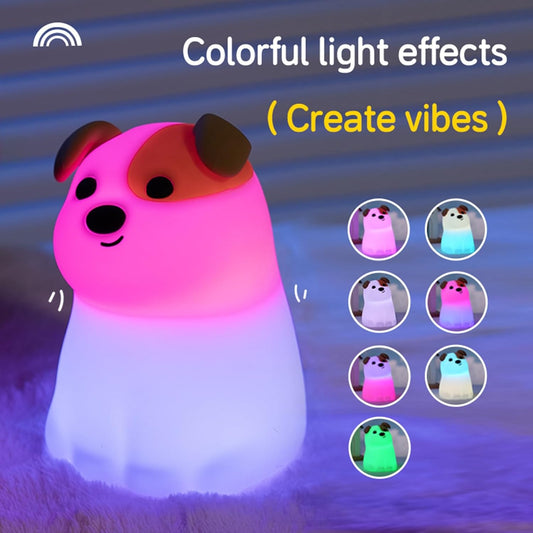 Dog Night Light with Timer - Warm Light Touch Control Bedside Lamp, Squishy Soft Silicone Cute Puppy Nightlight for Nursery, Gift for First Time Moms