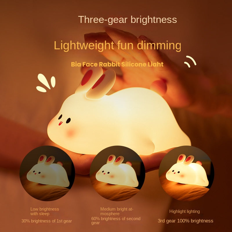 Lying Flat Rabbit Night Light, LED Squishy Buuny Rabbit, Cute Light Up Rabbit, Silicone Dimmable Nursery Nightlight, Rechargeable Bedside Touch Lamp for Breastfeeding, Finn The Rabbit