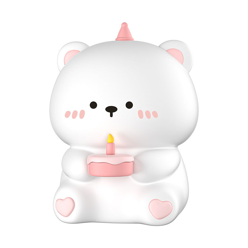 Bonita luz nocturna para niños luz nocturna de oso pastel de cumpleaños lámpara ambiental para guardería bebé apagado automático de 30 minutos regalo de cumpleaños para niñas y niños de