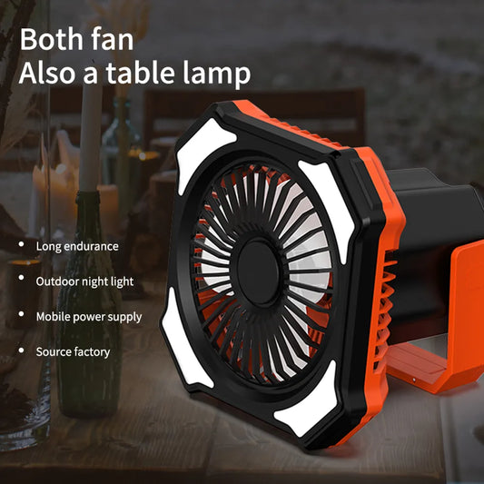Outdoor Camping USB Fan with Power Bank LED Lamp Function for Indoor Portable USB Rechargeable Fan with Remote Control