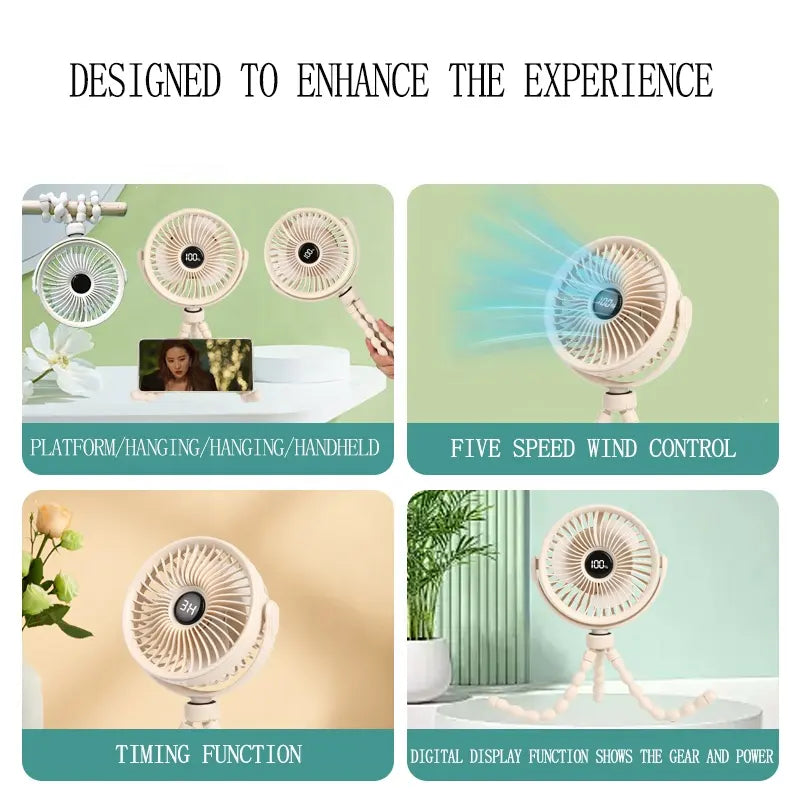 High Quality Portable Mini Stroller Fan Adjustable Speed Electric Car Travel Outdoor Use Mini USB Octopus Fan