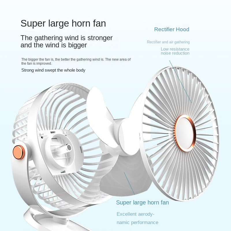 Clip-On Fan with LED Light – 5 Speeds, Rechargeable, Portable for Home, Office, and Stroller