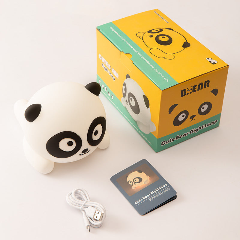 Cross-border exclusive Panda silicone night light creative gift, rechargeable warm light pat and sleep companion light, large silicone lamp