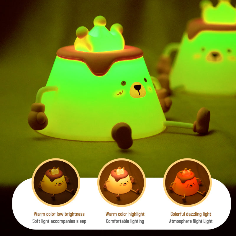 One Fire Pudding Bear Night Light for Kids Color Changing Pudding Bear Toys for Kids Night Light Portable Recharge Nightlight for Kids Room Silicone Baby Night Light for Kids Toys Pudding Bear Toys for Boys
