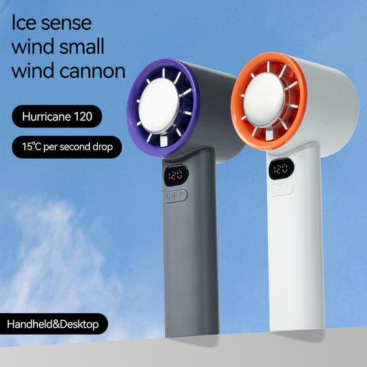 2025 New Style Ice Cooling Mini Handheld Fan Mini Turbine with Stepless Speed Regulation 100 Speed Levels Foldable Cooling Fan