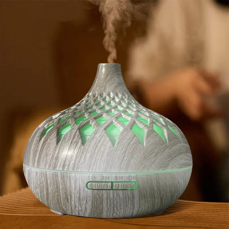 500ml Essential Oil Diffuser, Ultrasonic diffusers for home with 1pure lavender oil, 4Timer, Waterless Auto-Off, Aromatherapy humidifier with 7LED lights (White wood grain)