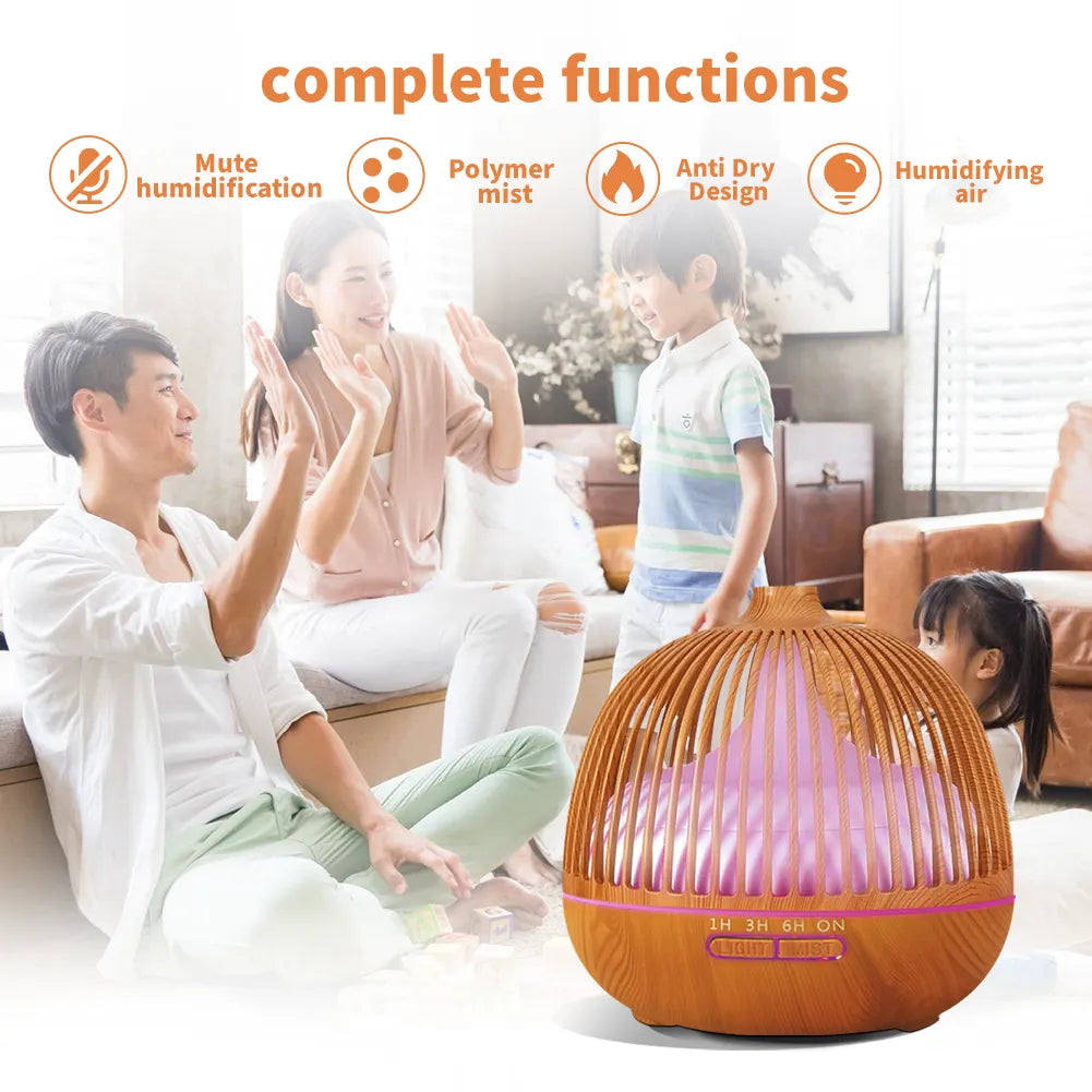 New Product Ideas 2025 Wood Grain Portable Diffuser Parfums Ultrasonic Essential Oil Diffuser 7-color LED Light air Humidifier