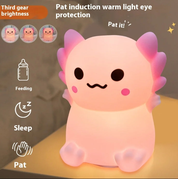 Silicone Nursery Night Light, Dimmable LED Axolotl Night Lamp,Cute Axolotl Lamp Gifts Rechargeable Bedroom Lamp Bedside Lamp with Touch Sensor for Kids Girls Boys