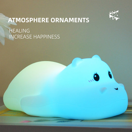 Animal Night Light LED Hippo Lamp Cute Silicone Lamp Touch Animal Lamp Toddler Night Light Rechargeable Night Lamp Animal LED Light Hippo Night Lamp Rechargeable Animal Light