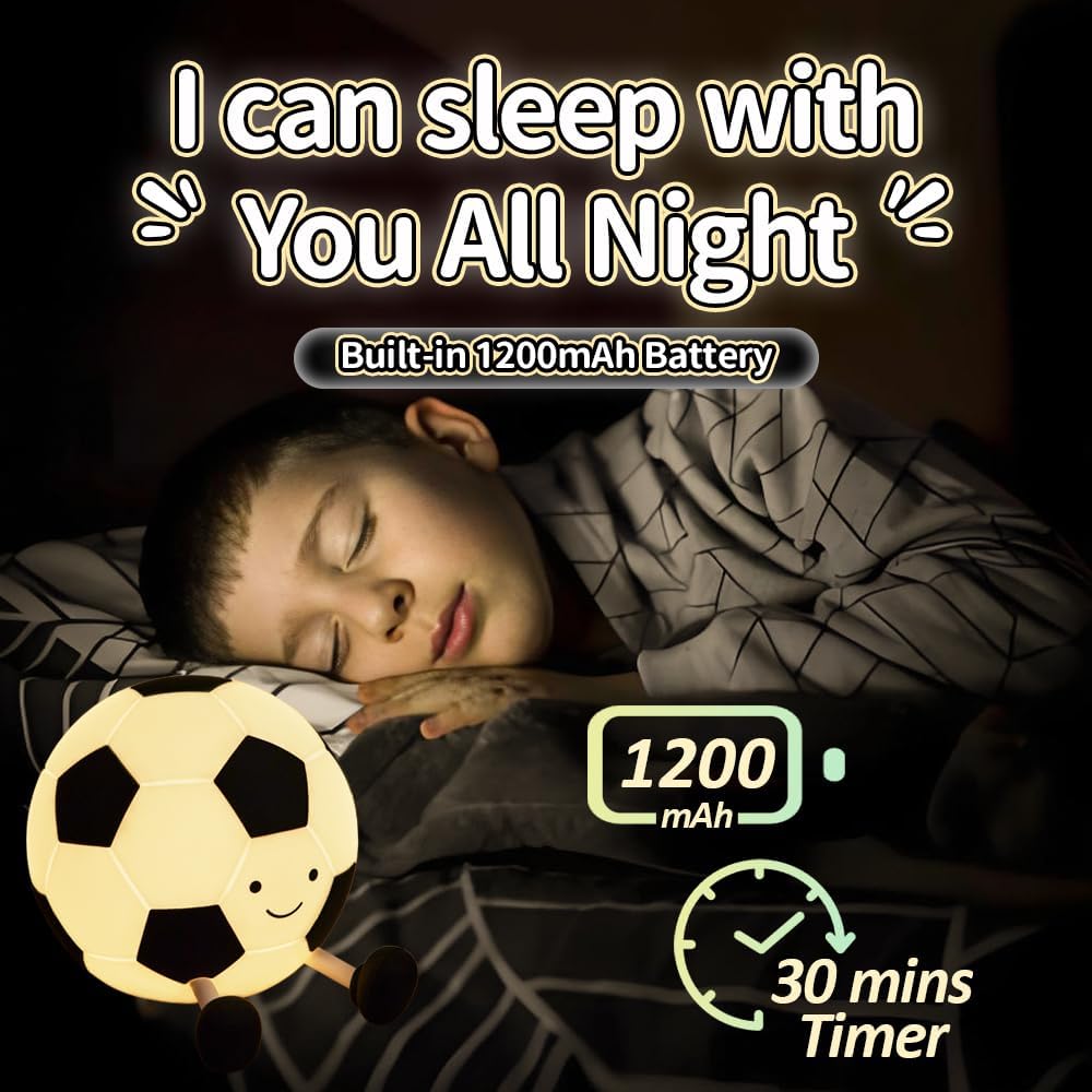 Soccer Silicone Night Light Cartoon Novel Interesting Nursery Night Lamp Rechargeable with Timing Function Soft Bedside Pat Table Lamp Cute Room Decor Gift for Kids