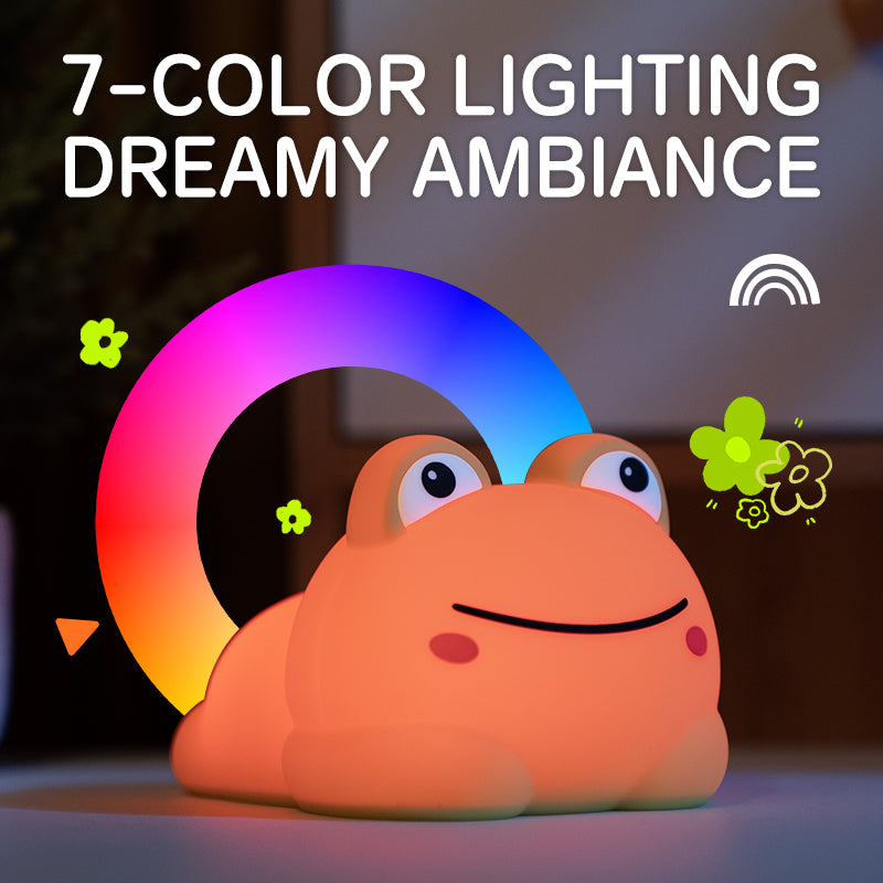 Cute Frog Silicone Night Light – Rechargeable Touch Sensor Lamp with Music & RGB Modes, Kids Nursery & Bedroom Decor
