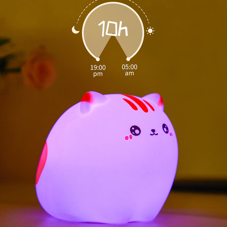 Luz noturna de gato fofo para crianças, 7 cores, lâmpada de animal com luzes recarregáveis USB para berçário de bebê luz noturna para meninas, meninos, crianças, bebês, bebês e gatos de silicone