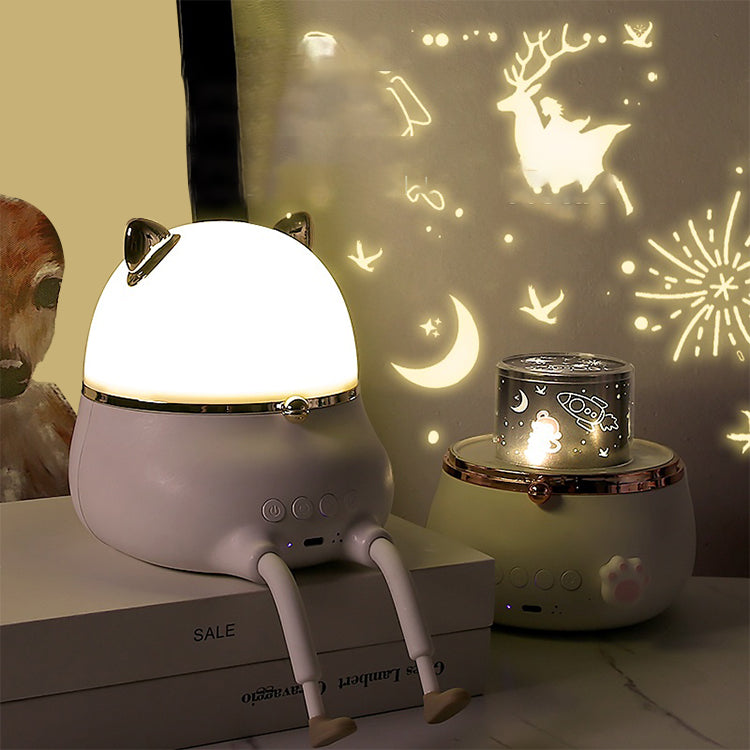 Rotating Fat Bear LED Bedroom Atmosphere Rechargeable Music Box Remote Control Small Speaker Projection Night Light