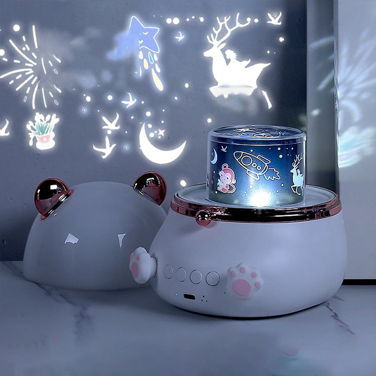 Rotating Fat Bear LED Bedroom Atmosphere Rechargeable Music Box Remote Control Small Speaker Projection Night Light