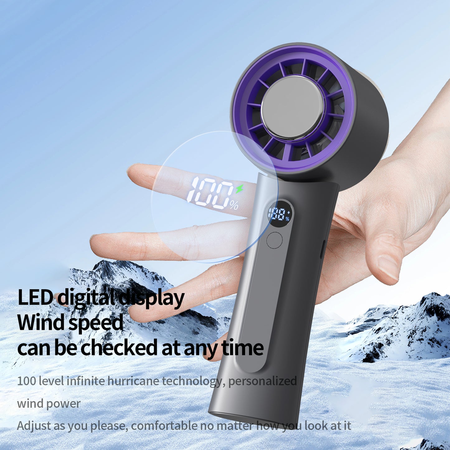 Portable Semiconductor Cooling Fan – 100-Speed Handheld USB Rechargeable Fan with Digital Display