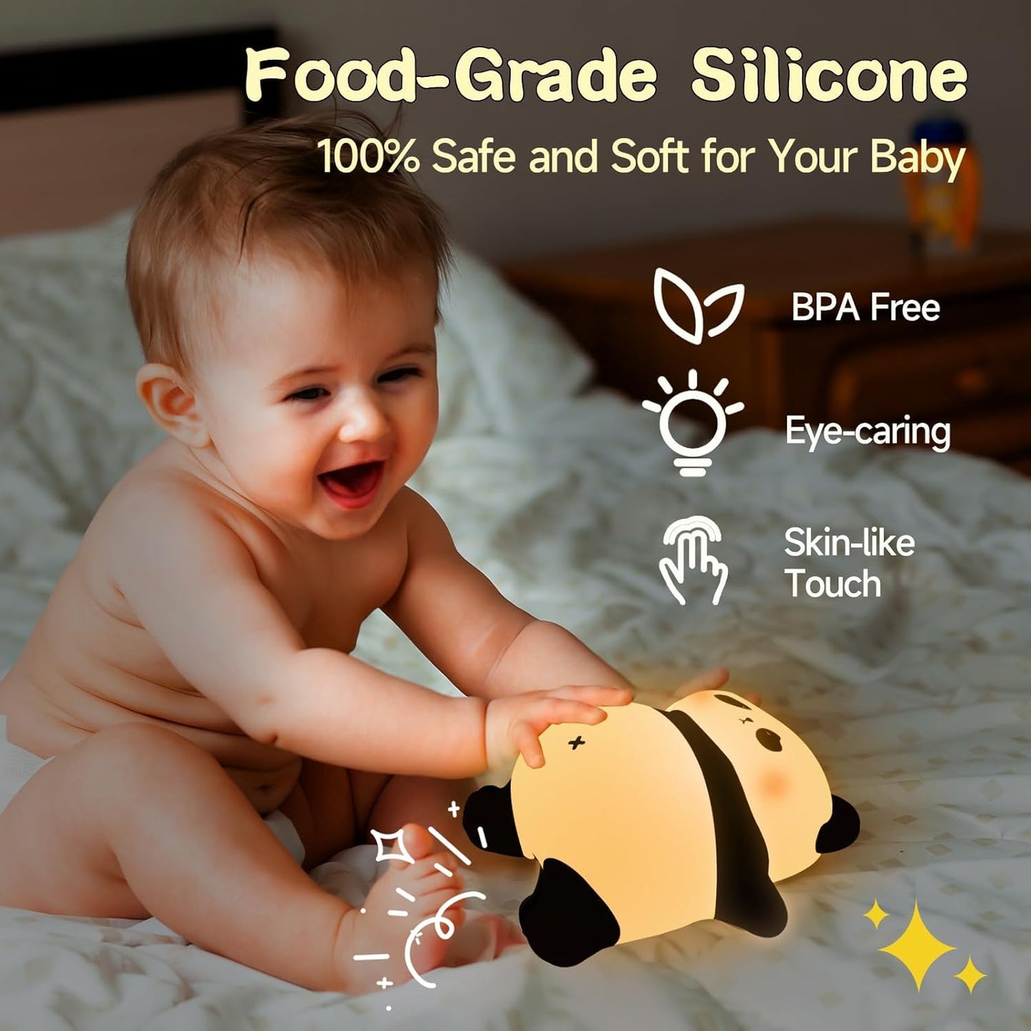 Rechargeable Cute Panda Night Light 3 Level Dimmable Nursery Nightlight with Timer Silicone Light Cute Animal Night Lamp for Breastfeeding Toddler Baby Kids Decor Squishy Lamps Girls Panda Gifts