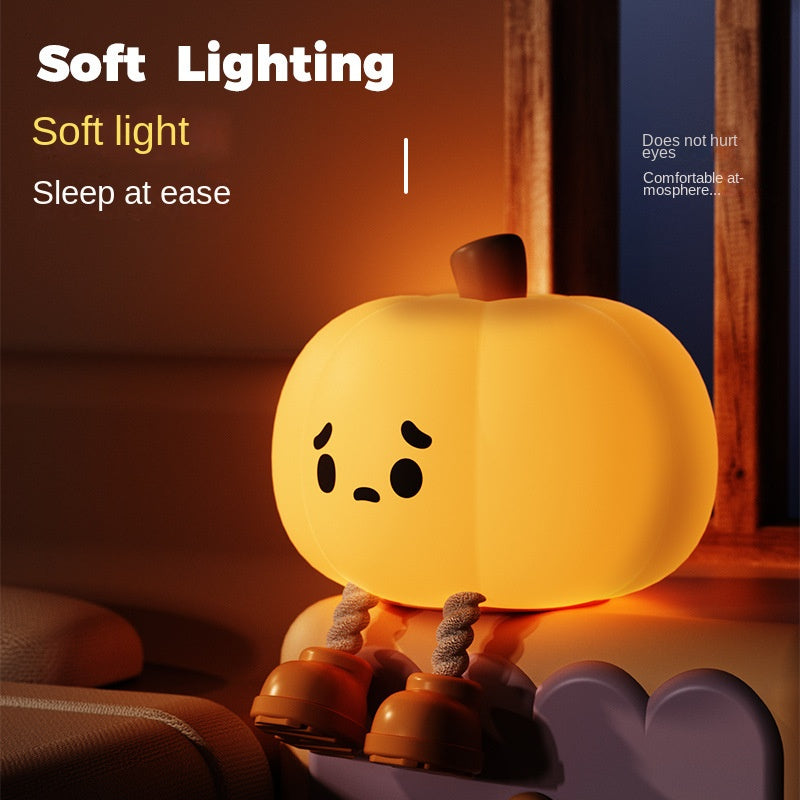 Pumpkin Night Light，LED Squishy Funny Pumpkin Lamp, Dimmable Silicone Light Up Nursery Nightlight, Rechargeable Cute Bedside Night Touch Lamp for Kids Girls (Pumpkin)