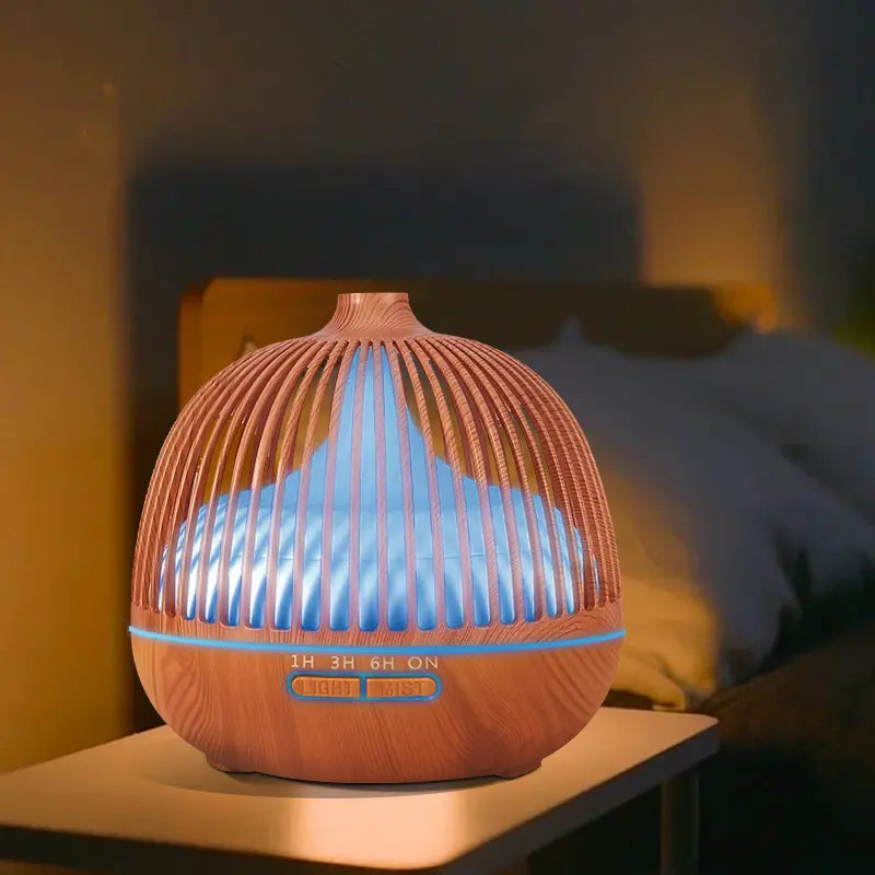 New Product Ideas 2025 Wood Grain Portable Diffuser Parfums Ultrasonic Essential Oil Diffuser 7-color LED Light air Humidifier