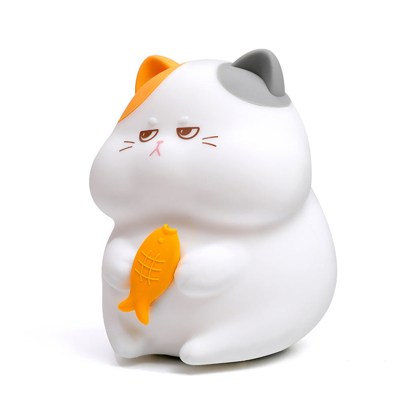 Greedy Cat Night Light for Kids, 3 Levels Dimmable Cute Kitty Nursery Nightlight with Touch Color Change, Squishy Silicone Rechargeable Bedside Lamp for Baby/Pregnant Mom/Elderly/Adults