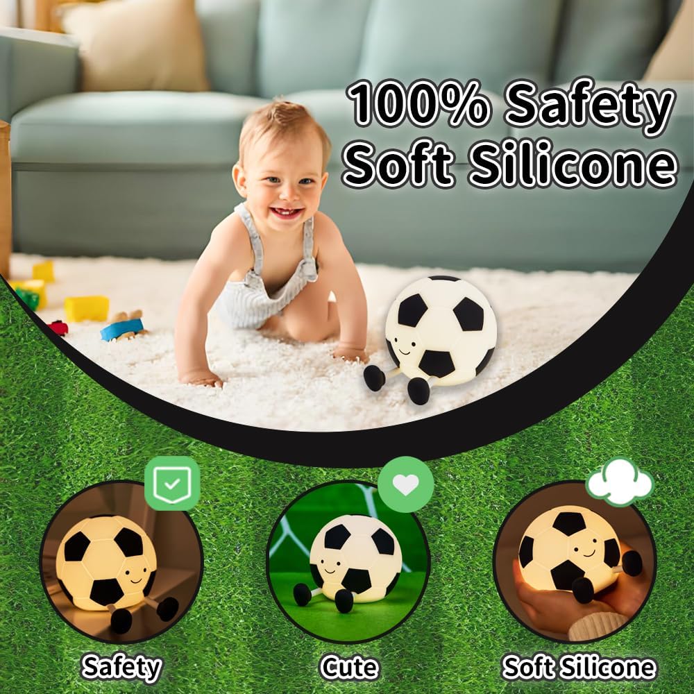 Soccer Silicone Night Light Cartoon Novel Interesting Nursery Night Lamp Rechargeable with Timing Function Soft Bedside Pat Table Lamp Cute Room Decor Gift for Kids