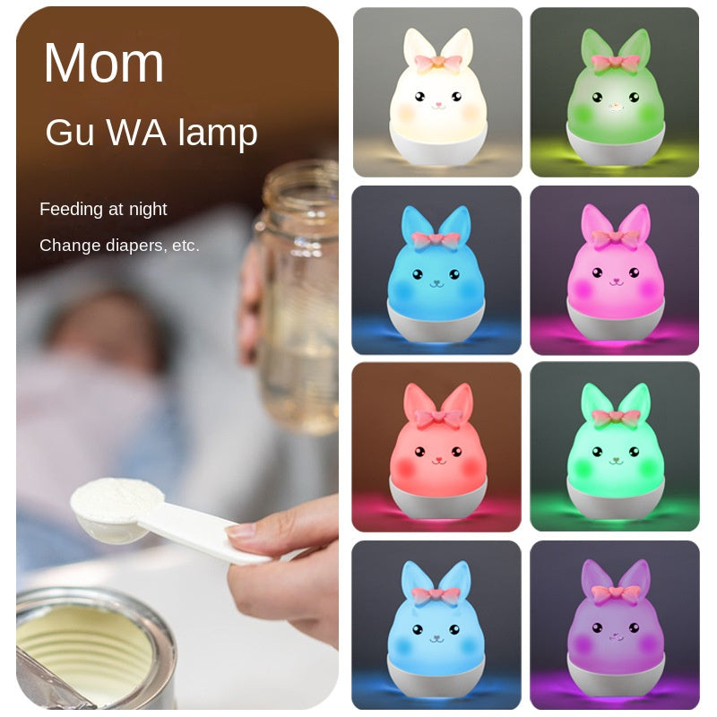Cute Silicone Rabbit Night Lamp, USB Rechargeable Colorful Color Change Table Lights Desktop Ornament, Pat Nightlights for Bedroom Living Room
