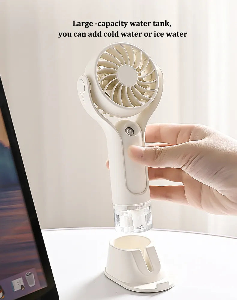 Water Mist Fan with Phone Humidifying Rechargeable USB Fan Portable Summer Outdoor Holder Handheld Water Spray Fan