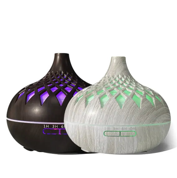 500ml Essential Oil Diffuser, Ultrasonic diffusers for home with 1pure lavender oil, 4Timer, Waterless Auto-Off, Aromatherapy humidifier with 7LED lights (White wood grain)