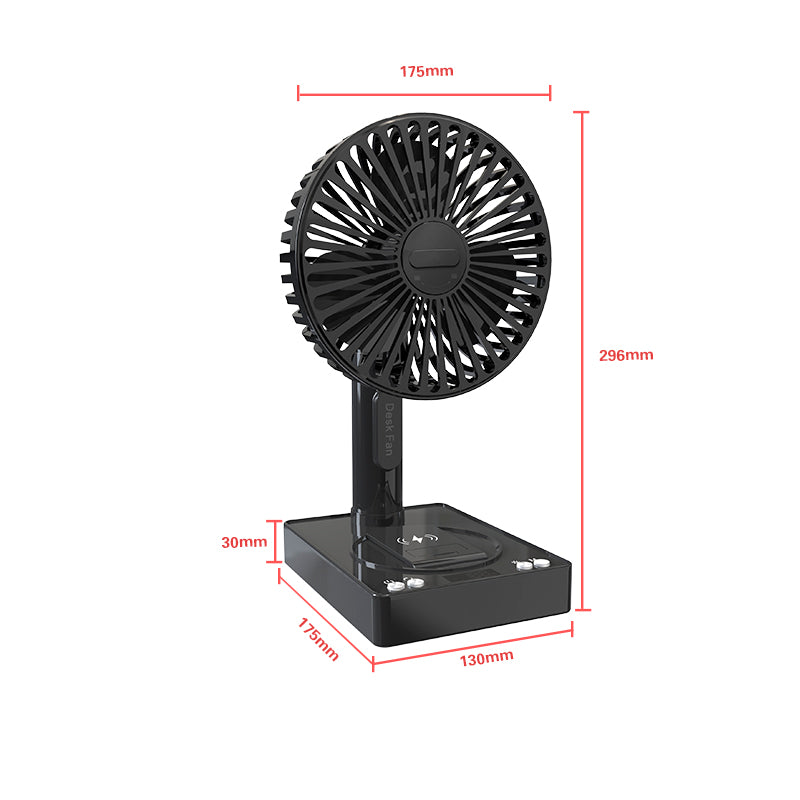 Oscillating Silent Desk Fan – Portable Rechargeable Fan with Power Bank & Wireless Charging for Home, Office & Dorm