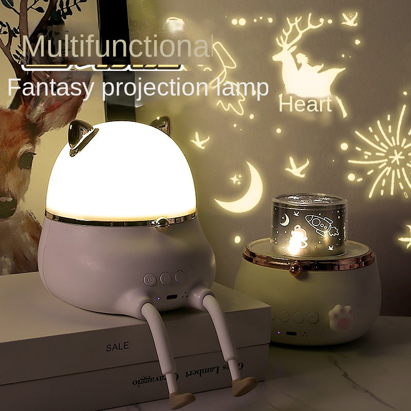 Rotating Fat Bear LED Bedroom Atmosphere Rechargeable Music Box Remote Control Small Speaker Projection Night Light