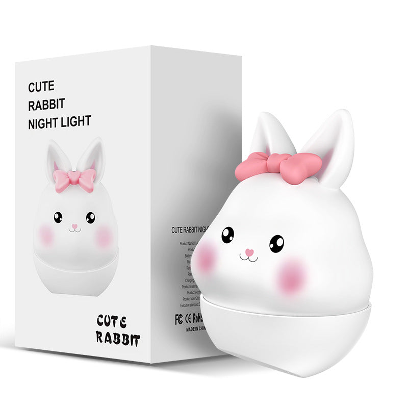 Cute Silicone Rabbit Night Lamp, USB Rechargeable Colorful Color Change Table Lights Desktop Ornament, Pat Nightlights for Bedroom Living Room