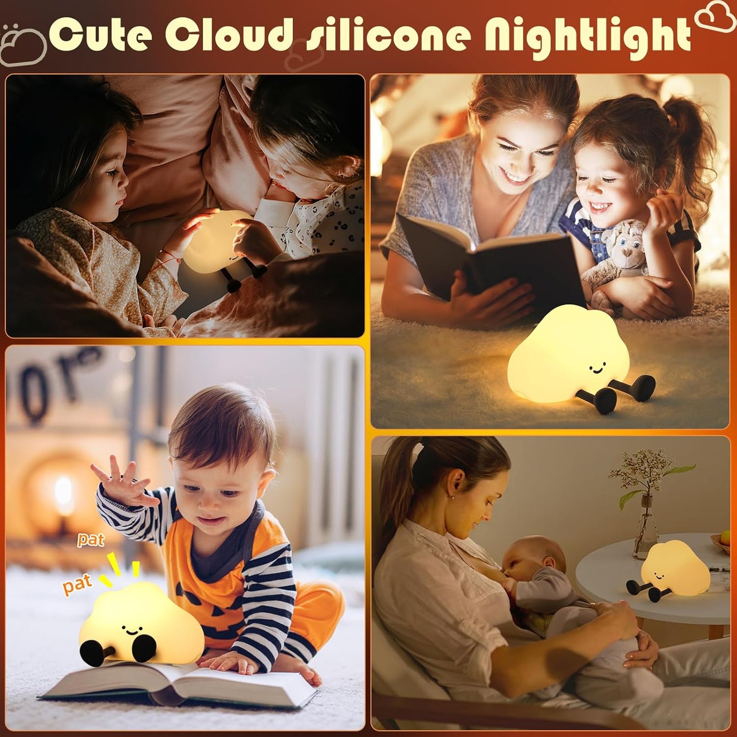 Cloud Night Light, Cute Silicone Nightlight for Baby Toddler, Rechargeable LED Nursery Lamp with Timer, 3 Level Dimmable Soft Squishy Night Lamp Gift for Bedroom Kids Room Decor