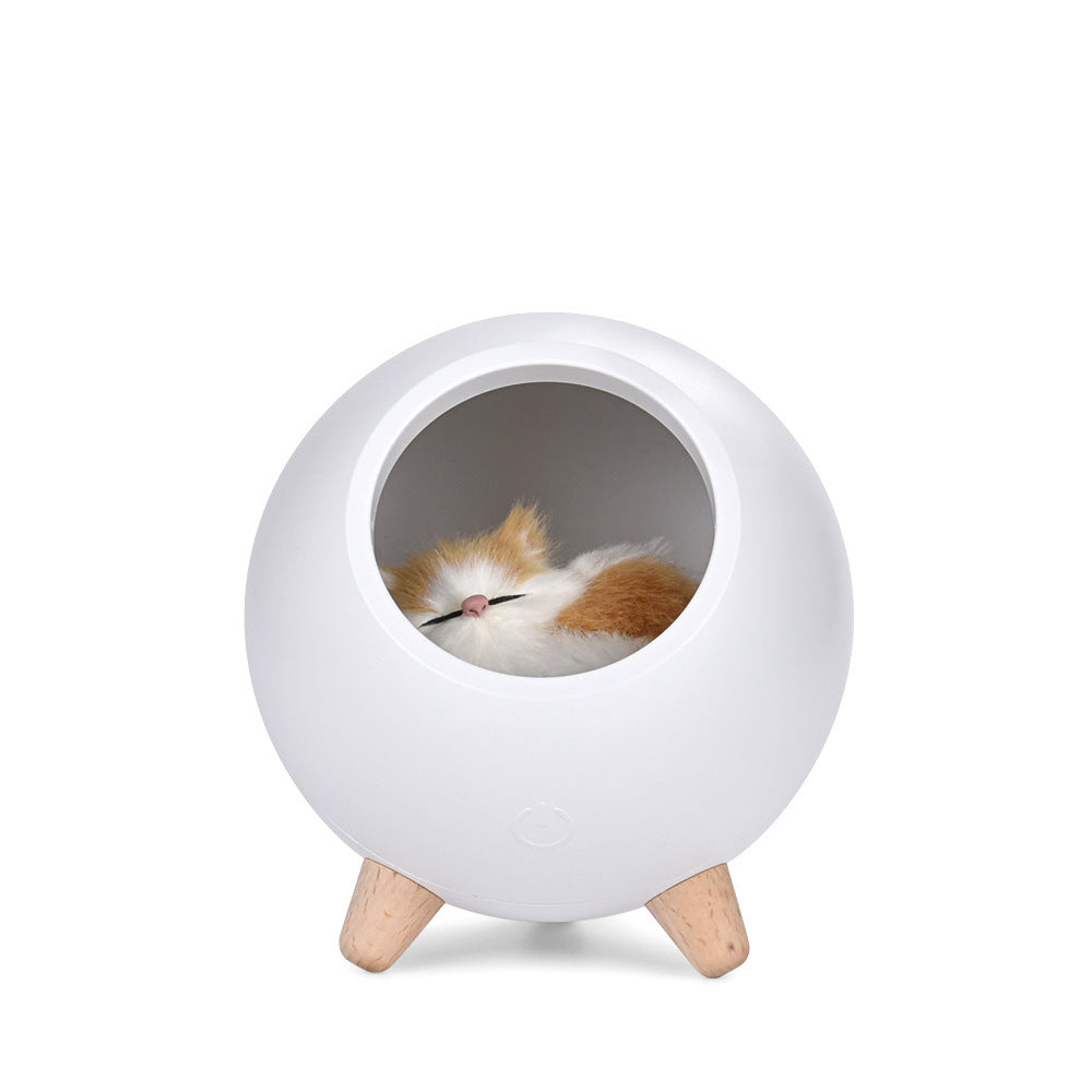 Round Shape Plush Cat Inside Night Light Led Cute Silicone Lamp Bedside Lamp Bedroom Light Decoration