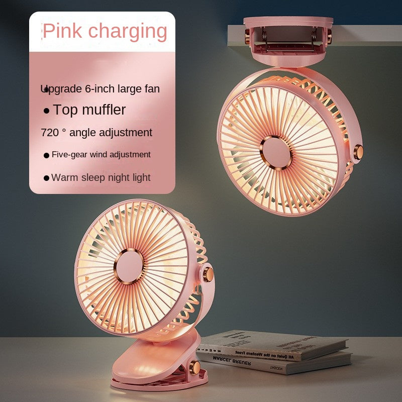 Clip-On Fan with LED Light – 5 Speeds, Rechargeable, Portable for Home, Office, and Stroller