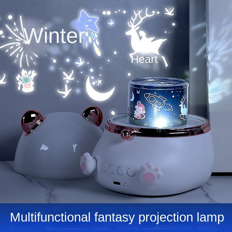 Rotating Fat Bear LED Bedroom Atmosphere Rechargeable Music Box Remote Control Small Speaker Projection Night Light